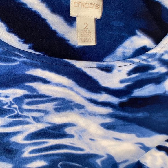 CHICO's Tie Dye Tunic Top Shirt Boho Blue White polyester spandex  Women Sz 12 - Picture 2 of 9